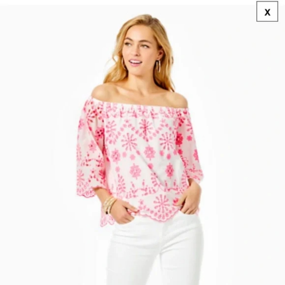 Lilly Pulitzer Laurenne Off Shoulder Top, XL EUC